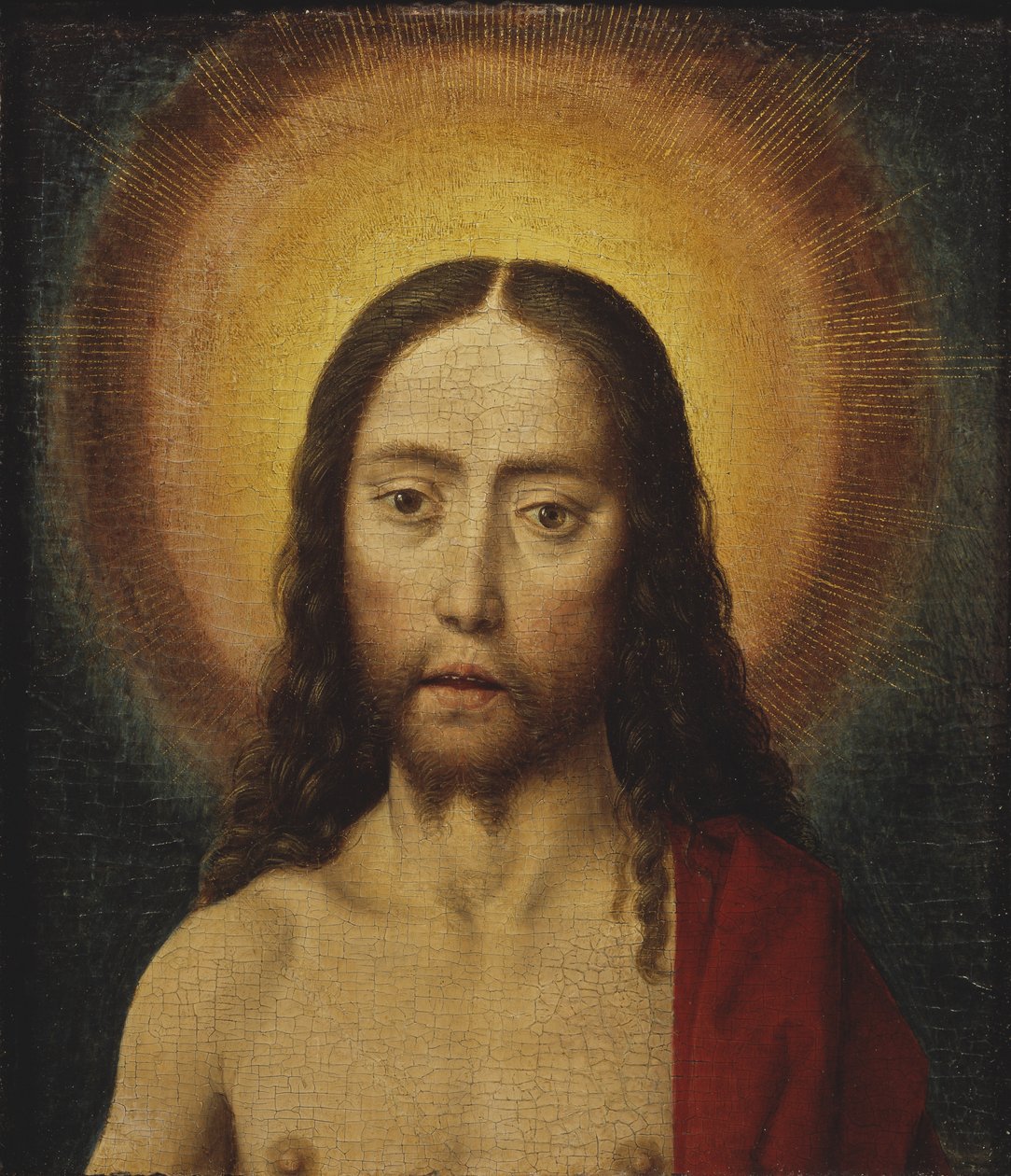 Tete du Christ - Kristi hoved, af Bouts, Dirk (1410/20-1475). Olie på træ. Mål: 22,5x19 cm. Nationalmuseum Stockholm af Dirck Bouts