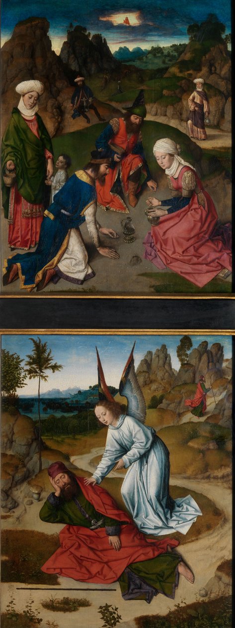 The Gathering of the Manna and Elias in the Desert, fra altertavlen for det hellige sakrament, ca. 1464-68 (olie på panel) af Dirck Bouts