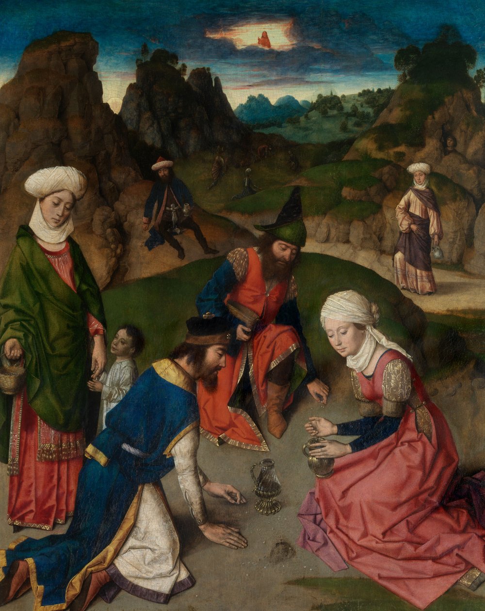 The Gathering of the Manna, detalje fra altertavlen for det hellige sakrament, ca. 1464-68 (olie på panel) af Dirck Bouts
