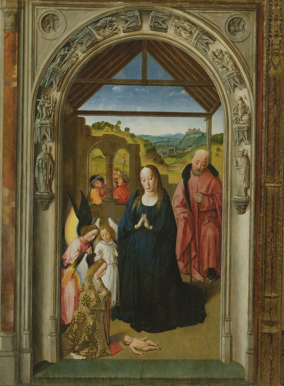 The Nativity, c.1445 olie på panel detalje af 36895 af Dirck Bouts