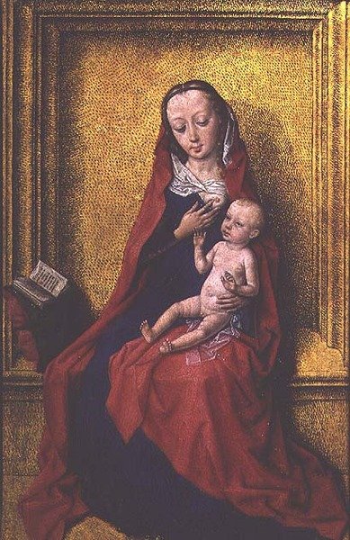 Jomfruen og barnet i en stenniche, ca. 1465-75 (olie på panel) af Dirck Bouts