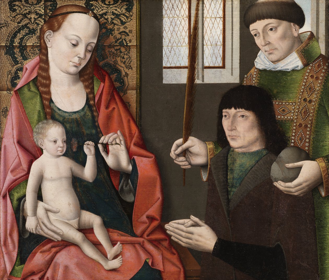 Jomfru og barn med den hellige Stefanus og en donor, c.1480 af Dirck Bouts