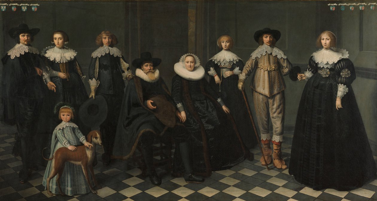 Portræt af familien af Dirck Bas Jacobsz, borgmester i Amsterdam af Dirck Dircksz. van Santvoort