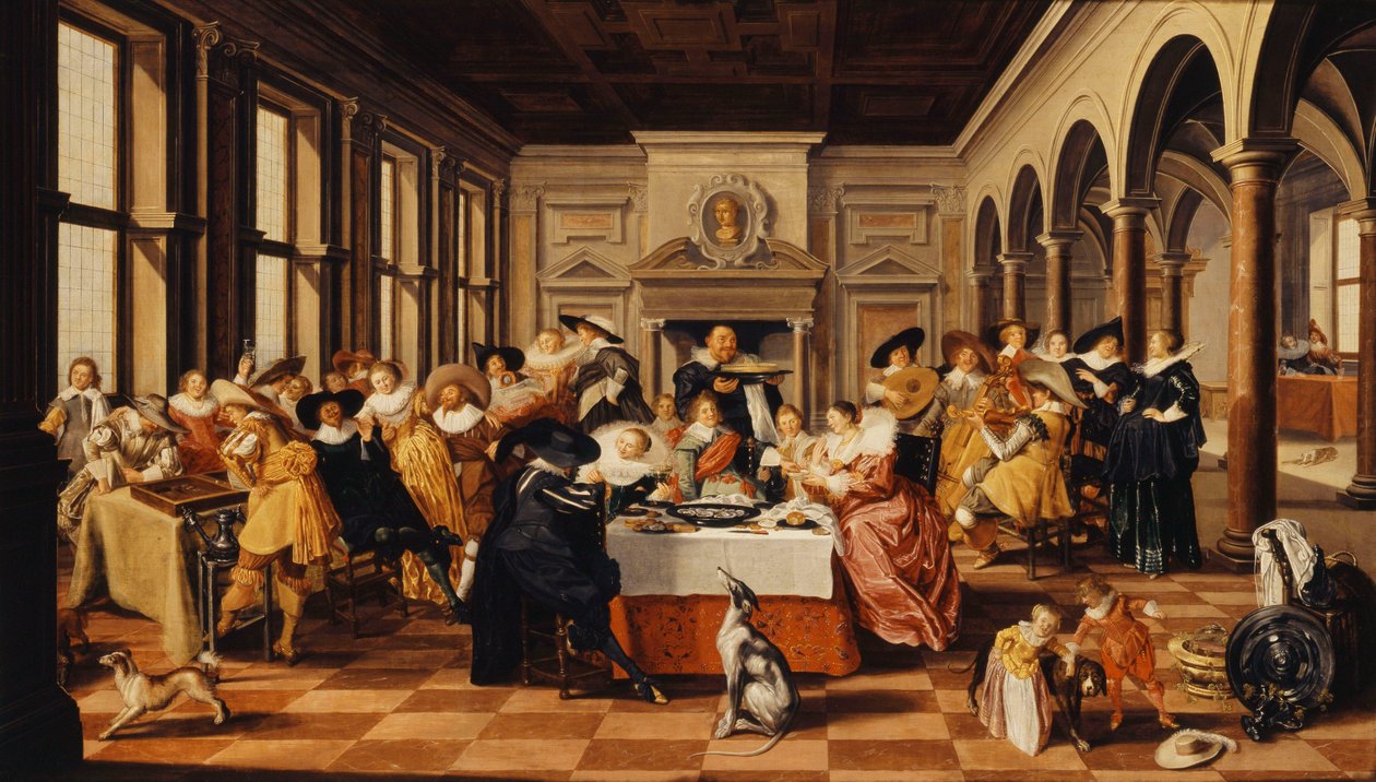 Et lystigt selskab i et paladsligt interiør, af Dirck Hals