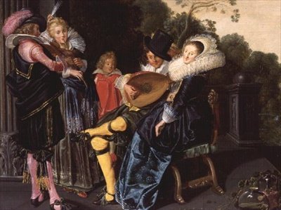 En elegant fest, der laver musik ved en dekorativ sø, 1621 af Dirck Hals