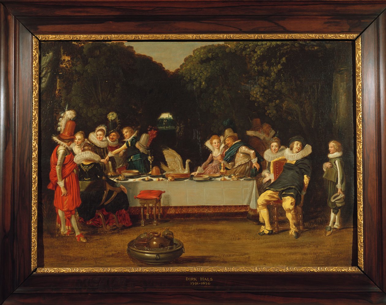 Elegante figurer, der fester i en lysthus af Dirck Hals
