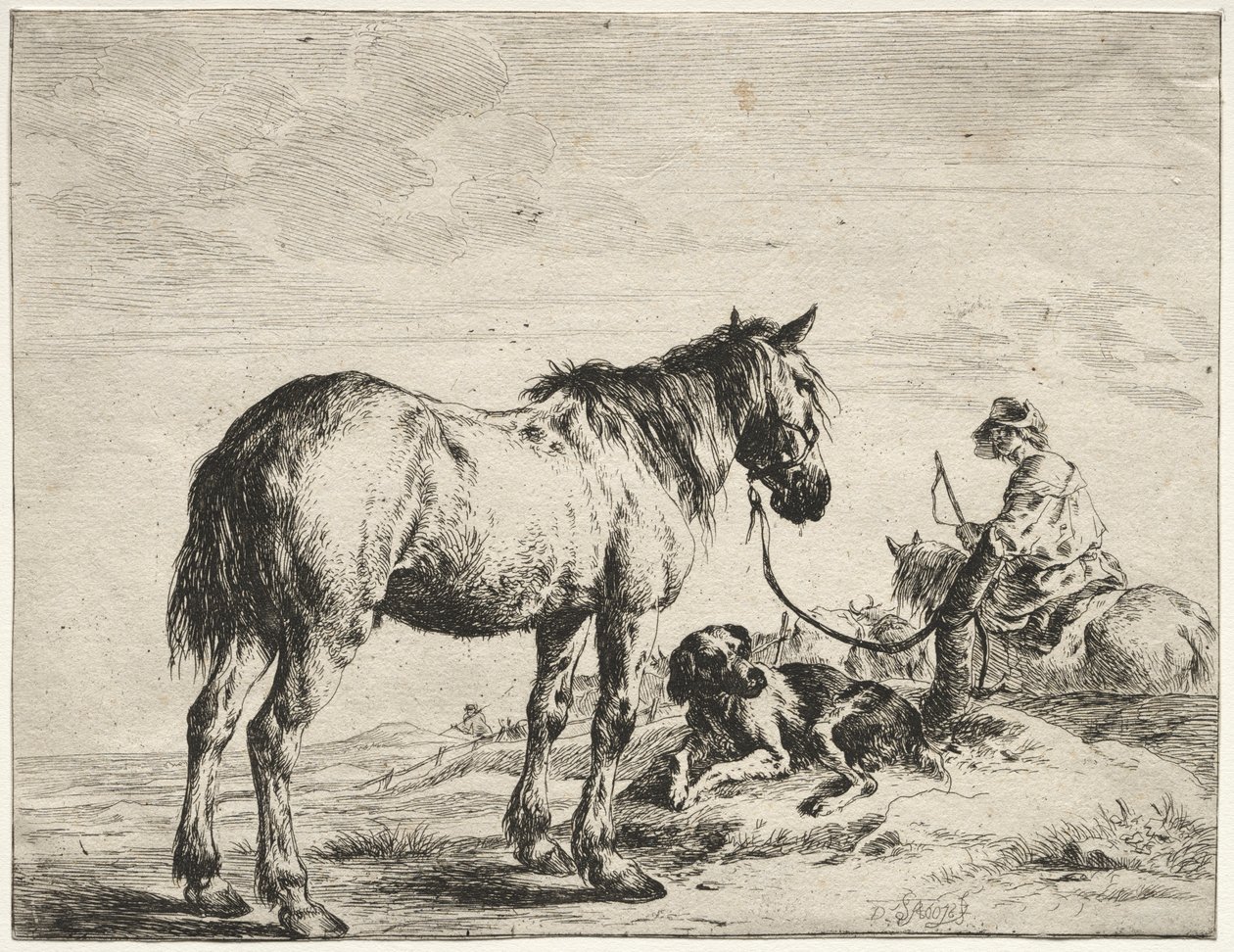 Hest bundet til en post. af Dirck Stoop