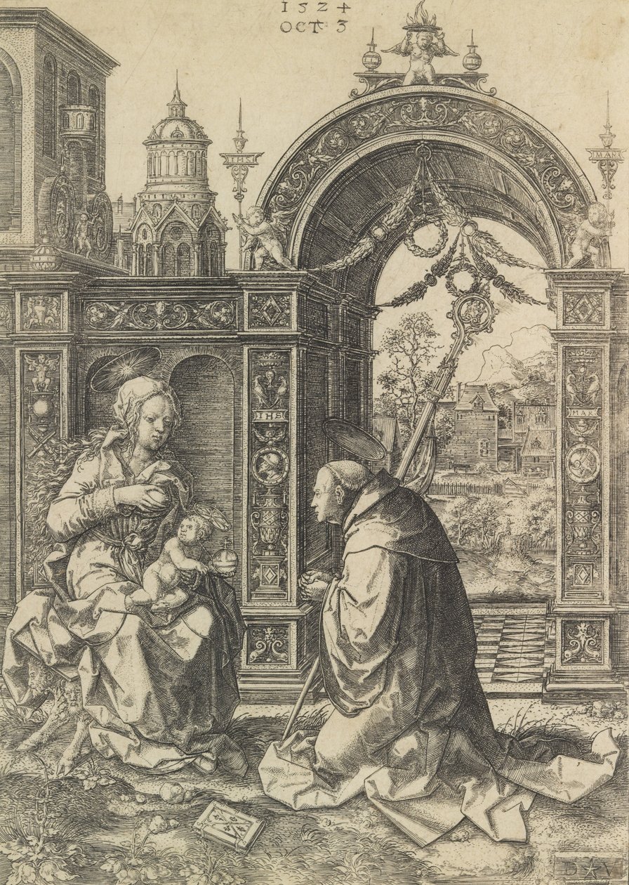 St. Bernard tilbeder Kristusbarnet, 5. oktober 1524. af Dirck Vellert