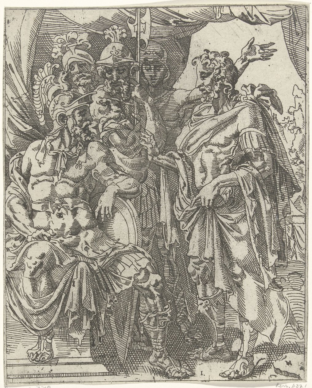 Achior fortæller Holofernes om israelitterne Judit og Holofernes (serietitel) af Dirck Volckertsz. Coornhert (attributed to)