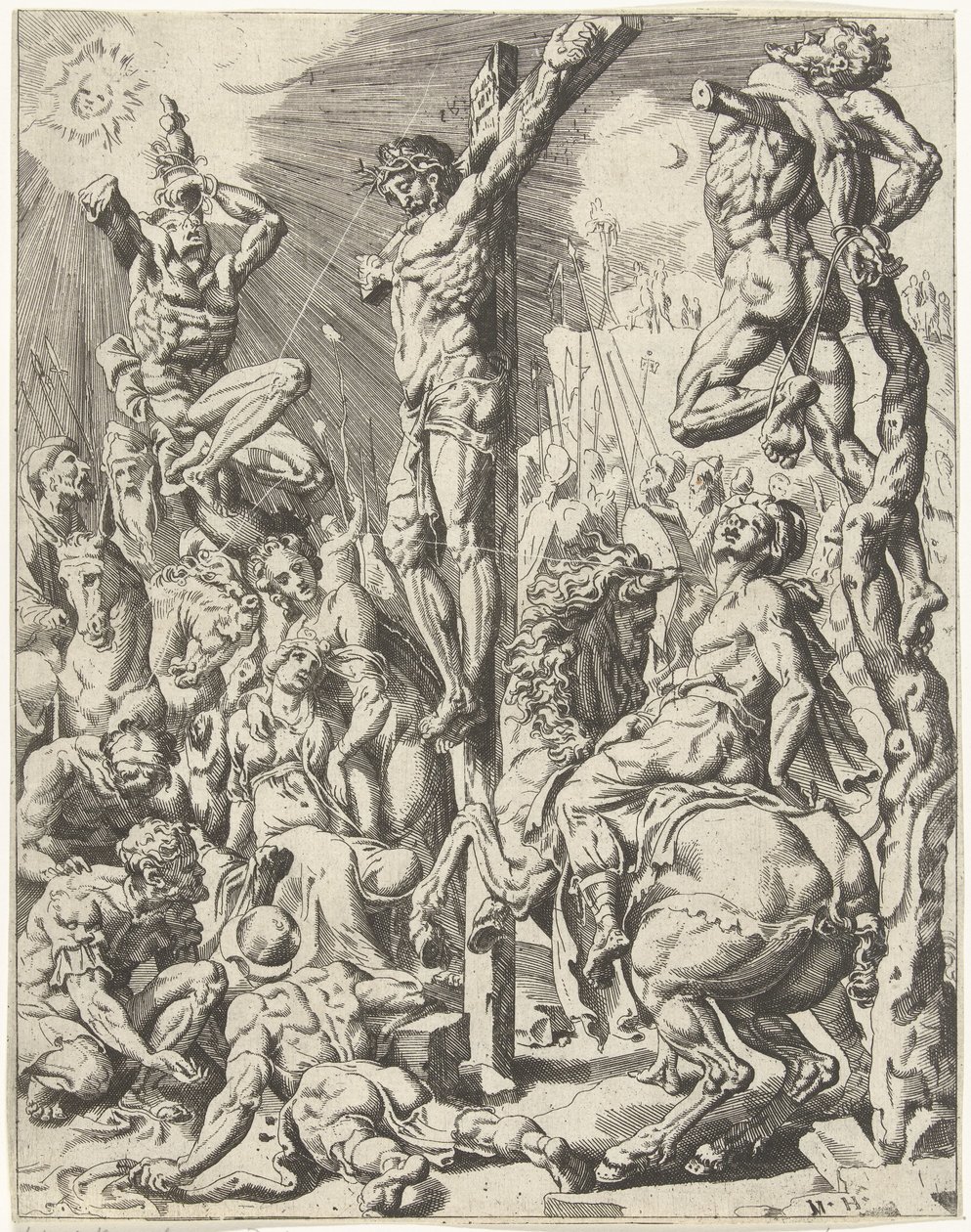 Kristus på korset Menneskehedens fald og forløsning gennem Kristi liv og lidenskab (serietitel) af Dirck Volckertsz. Coornhert (attributed to)