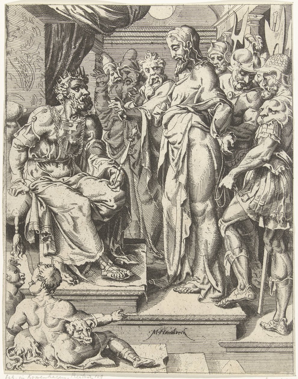 Kristus før Herodes Menneskehedens fald og forløsning gennem Kristi liv og lidenskab (serietitel) af Dirck Volckertsz. Coornhert (attributed to)