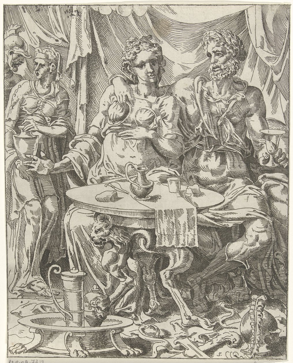 Judith og Holofernes nyder en fest Judith og Holofernes (serietitel) af Dirck Volckertsz. Coornhert (attributed to)