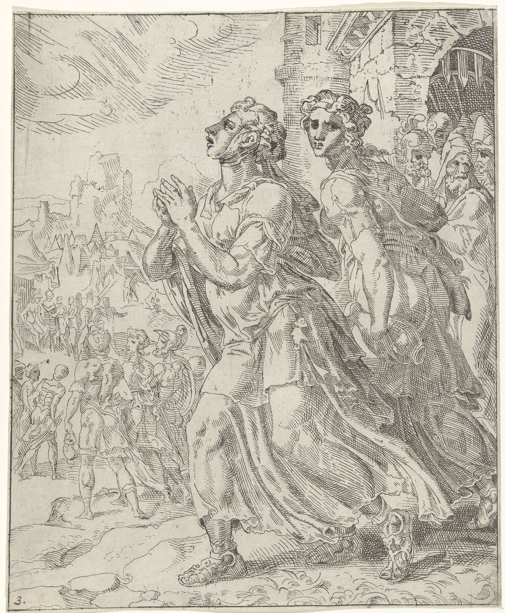 Judith og hendes tjener forlader Bethulia Judit og Holofernes (serietitel) af Dirck Volckertsz. Coornhert (attributed to)