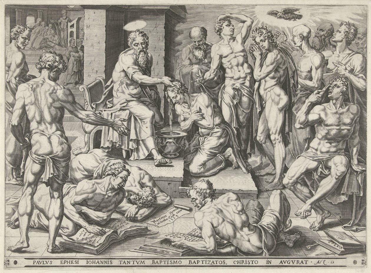 Paulus døber indbyggerne i Efesos af Dirck Volckertsz. Coornhert (attributed to)