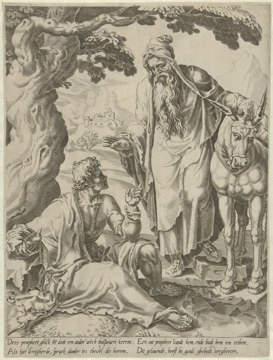 Invitation fra profeten til Guds mand Historien om den ulydige Guds mand (serietitel) af Dirck Volckertsz. Coornhert (attributed to)
