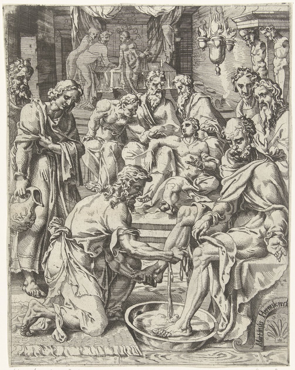 fodvask Menneskehedens fald og forløsning gennem Kristi liv og lidenskab (serietitel) af Dirck Volckertsz. Coornhert (attributed to)