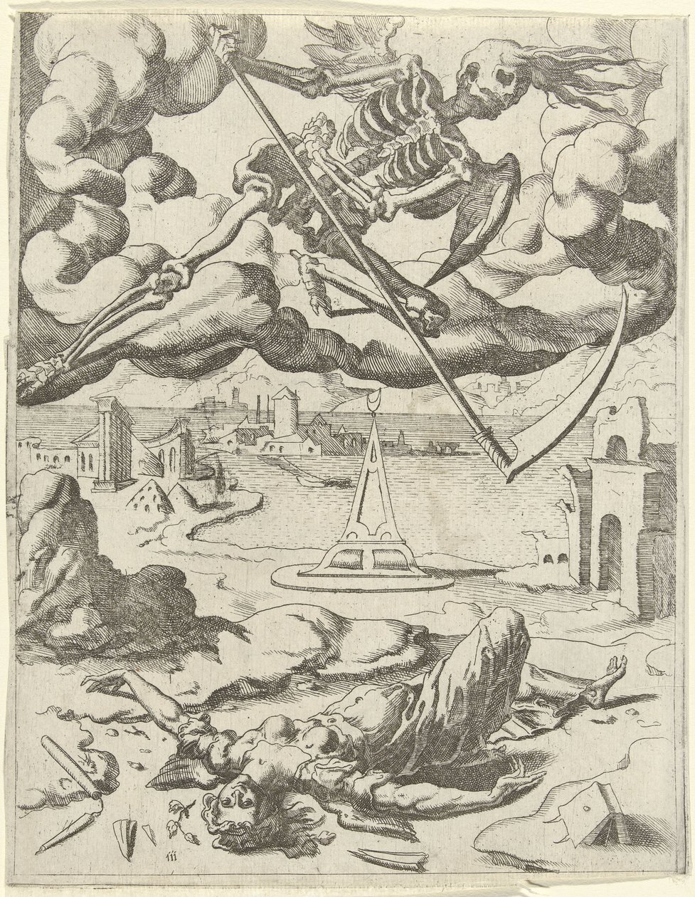 Døden erobrer Troen Triumphs of Petrarch (serietitel) af Dirck Volckertsz. Coornhert (possibly)