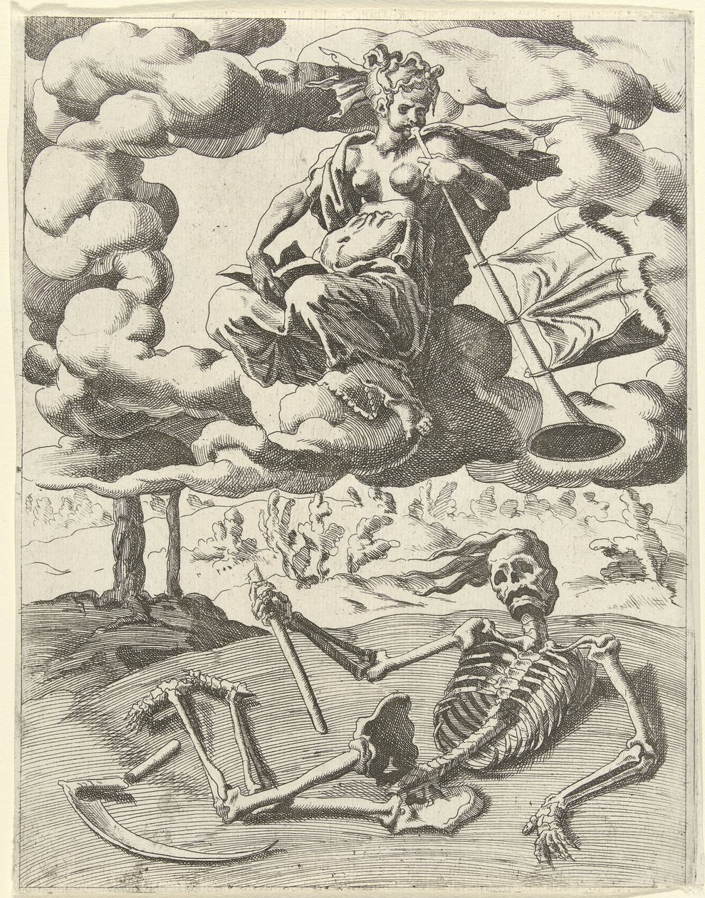 Berømmelse overvinder døden Triumphs of Petrarch (serietitel) af Dirck Volckertsz. Coornhert (possibly)