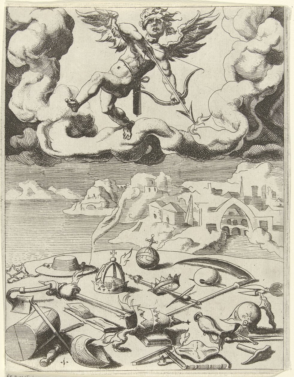Sensuel kærlighed besejrer jordiske sysler Triumphs of Petrarch (serietitel) af Dirck Volckertsz. Coornhert (possibly)
