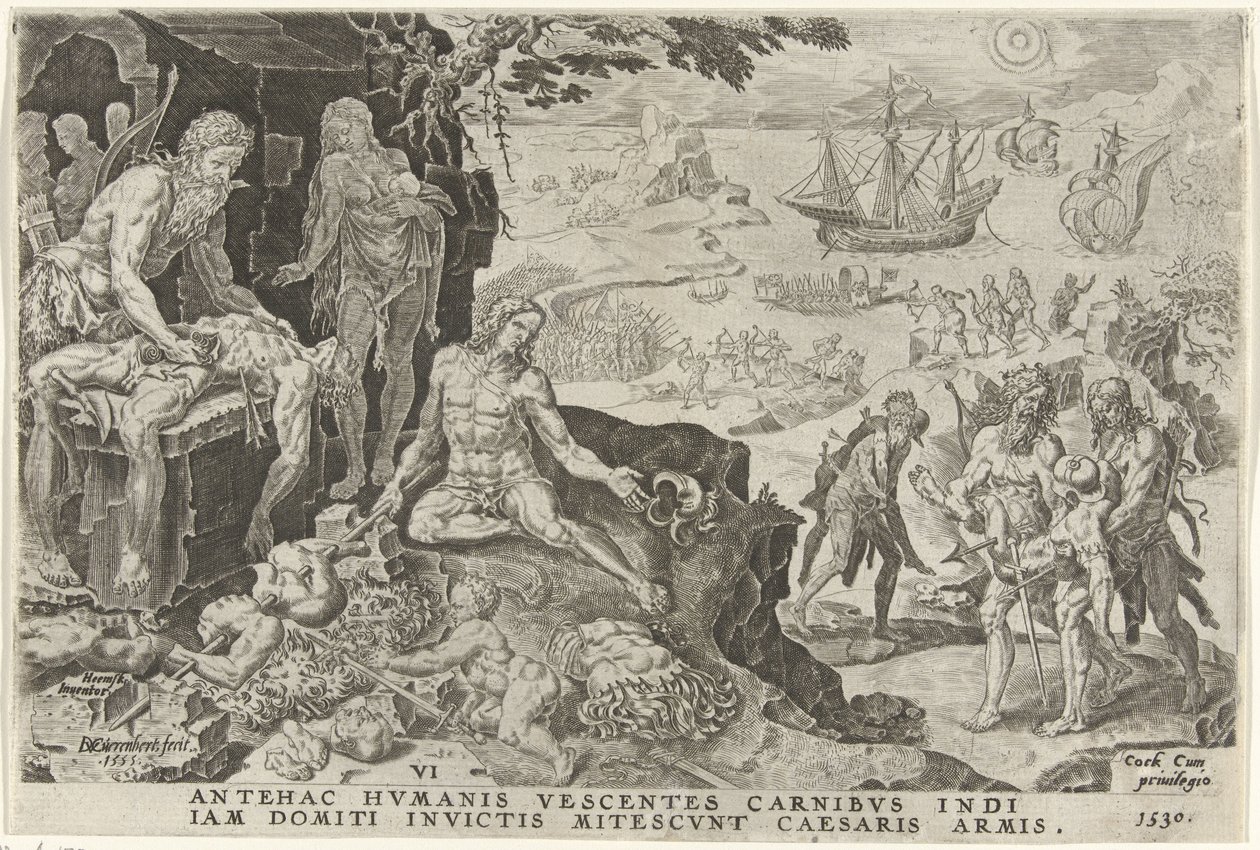 Kejserlige tropper af Charles V invaderer Mellemamerika, 1530 Victories of Charles V (serietitel) Divi Caroli. v. imp. opt. max. victoriae, ex multis praecipuae (serietitel) af Dirck Volckertsz. Coornhert