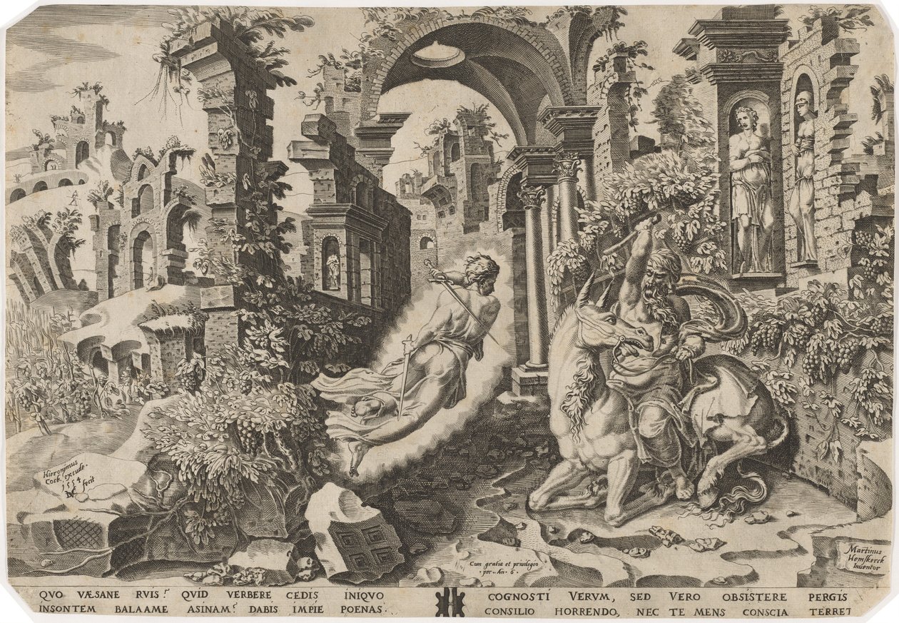 Bileam og englen af Dirck Volckertz Coornhert, after Maerten van Heemskerck