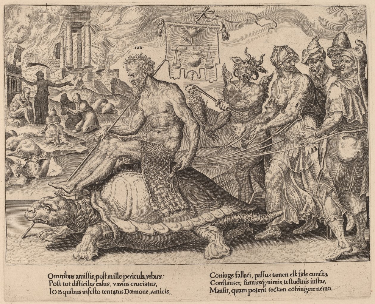 Jobs triumf af Dirck Volckertz Coornhert after Maerten van Heemskerck