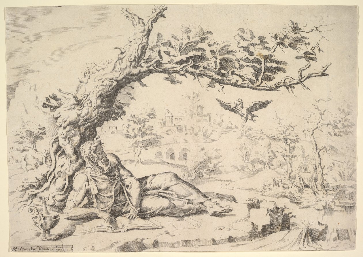 Elias fodret af ravne, 1549. af Dirck Volkertsen Coornhert