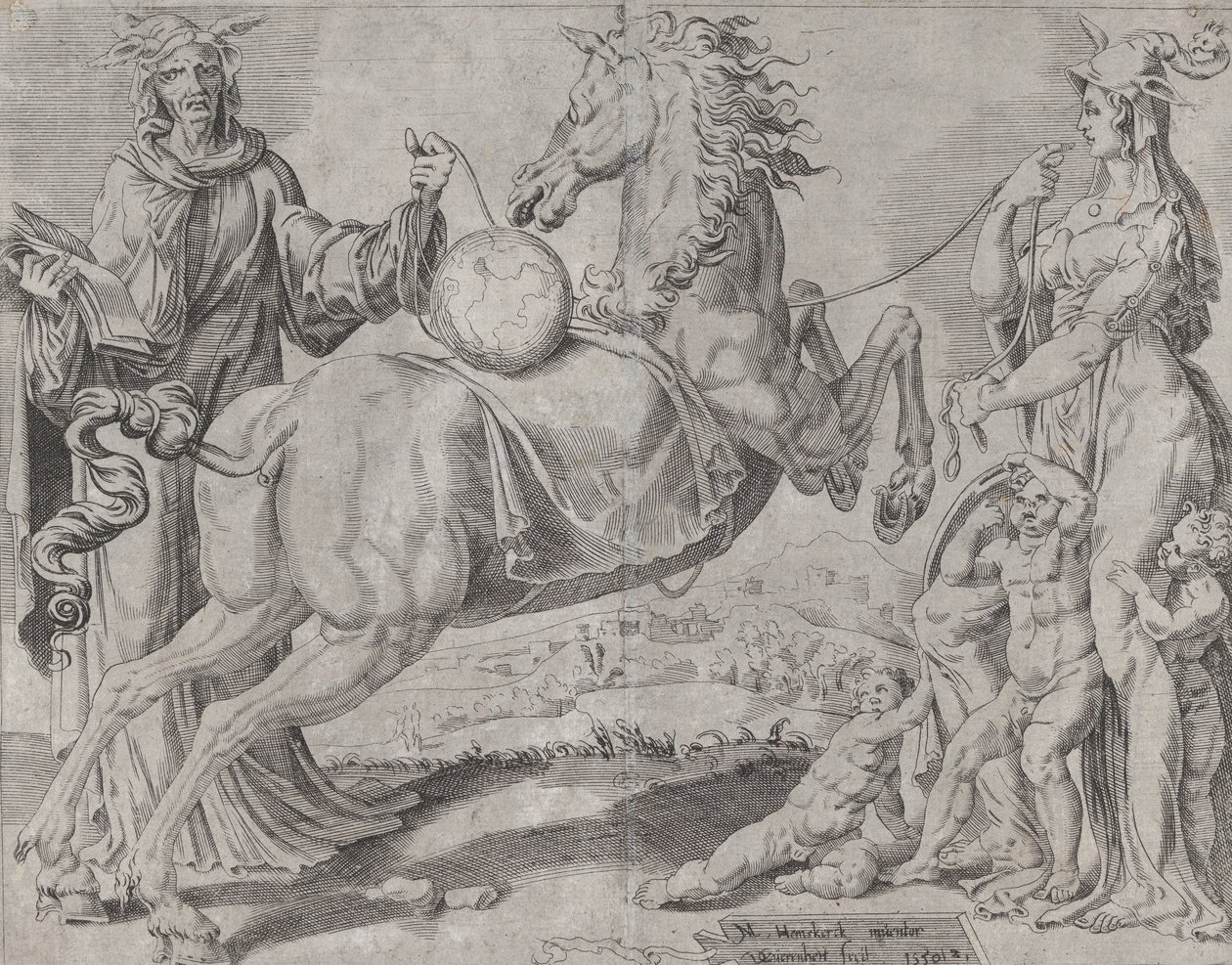 Tåbelig viden og tåbelig kærlighed, der forsøger at begrænse verden, fra The Unrestrained Wor..., 1550. af Dirck Volkertsen Coornhert