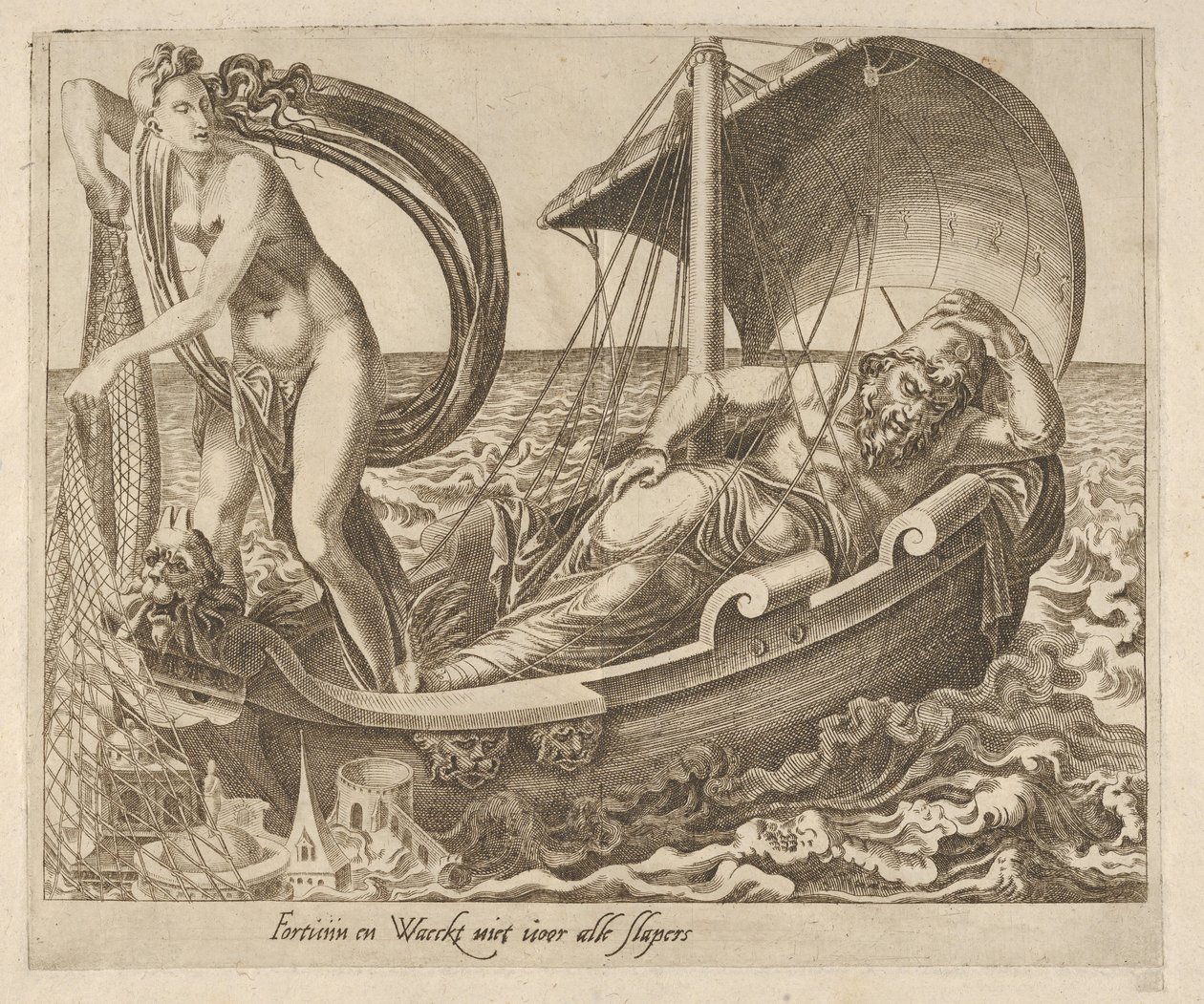 Fortune Does Not Watch over All Sleepers from Six Sayings about Fortune, ca. 1560. dani af Dirck Volkertsen Coornhert