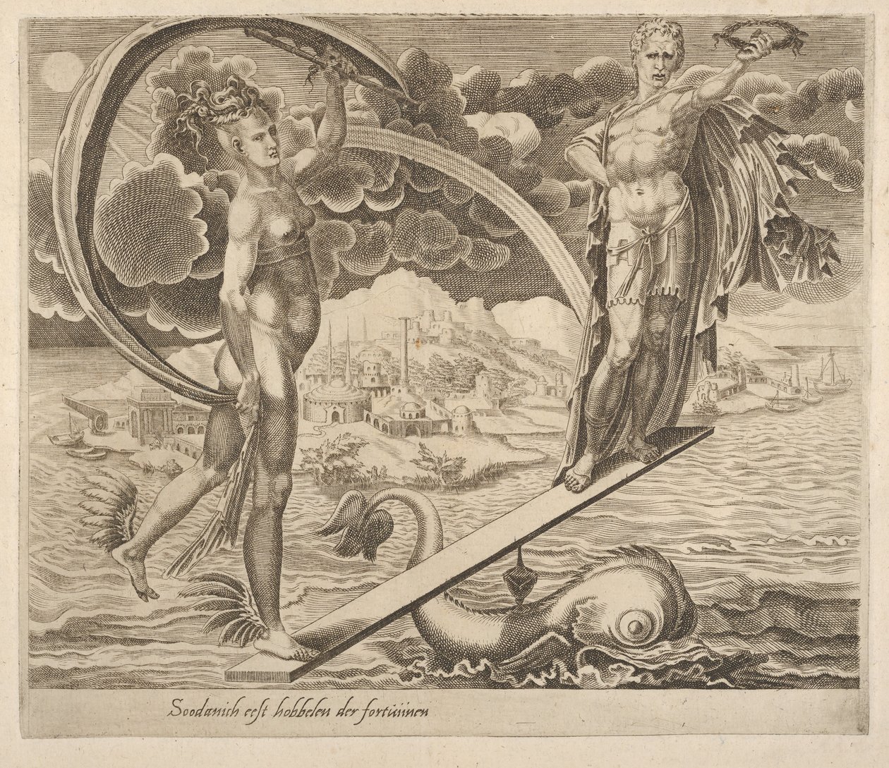 Fortune Using Man as a Plaything fra seks ordsprog om Fortune, ca. 1560. af Dirck Volkertsen Coornhert