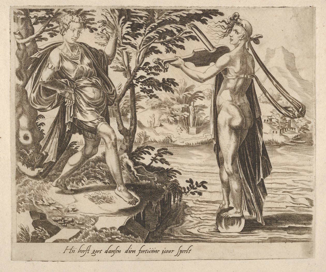 The One to Who Fortune Is Playing Will Dance Merrily fra Six Sayings about Fortune, ca. 1560. af Dirck Volkertsen Coornhert