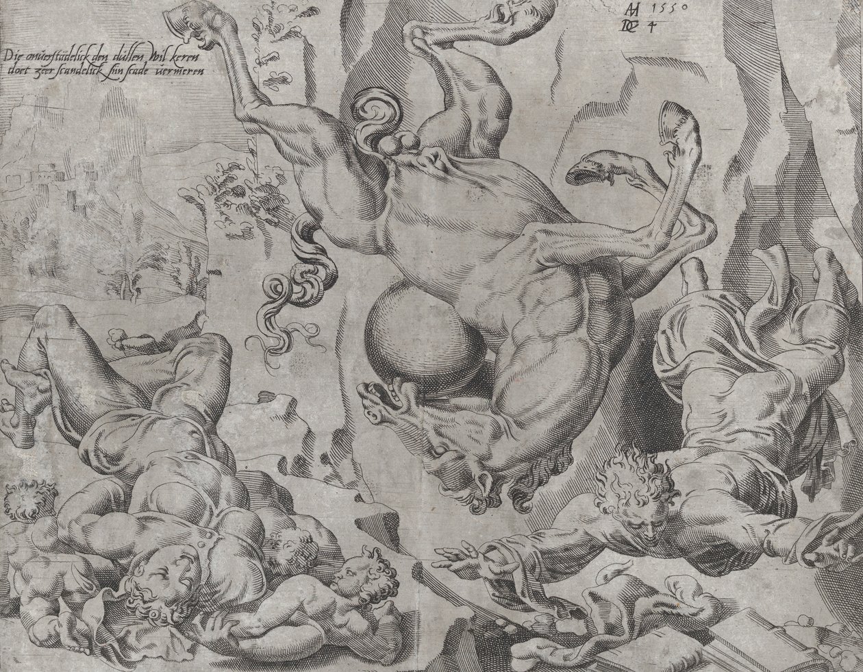The World Perishing Together with Knowledge and Love, fra The Unrestrained World, tavle 4..., 1550. af Dirck Volkertsen Coornhert