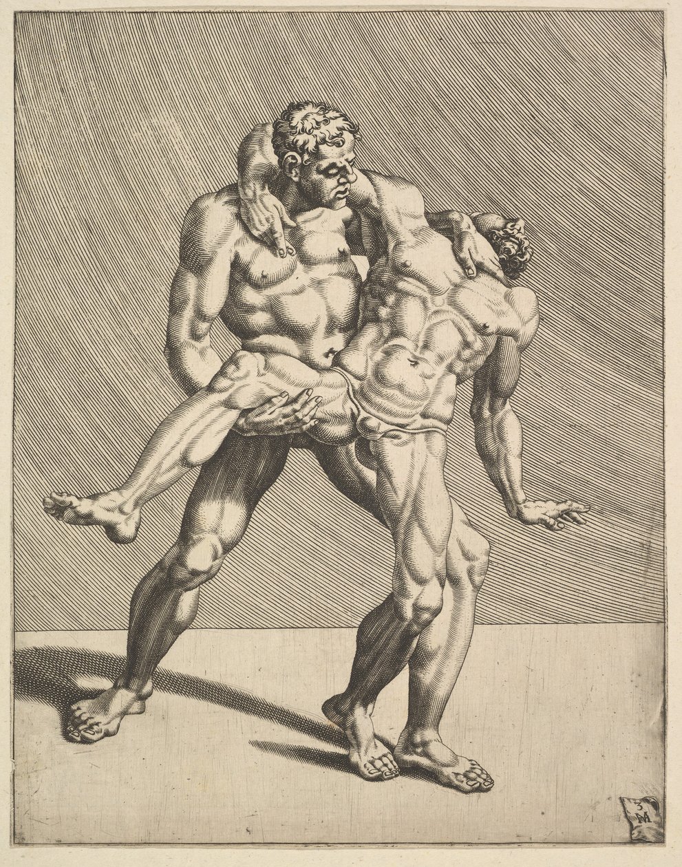 Wrestlers, fra Wrestlers, plade 3, 1552. af Dirck Volkertsen Coornhert