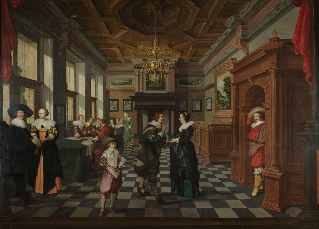 En syvdelt dekorativ sekvens: et interiør, 1630-32 af Dirck van Delen