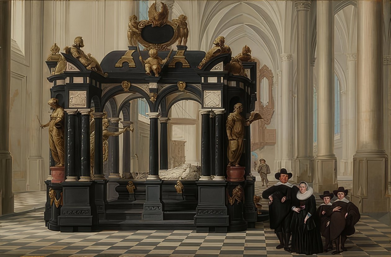Eine Familie am Grab des Prinzen William I. in der Nieuwe Kerk, Delft. 1645 af Dirck van Delen