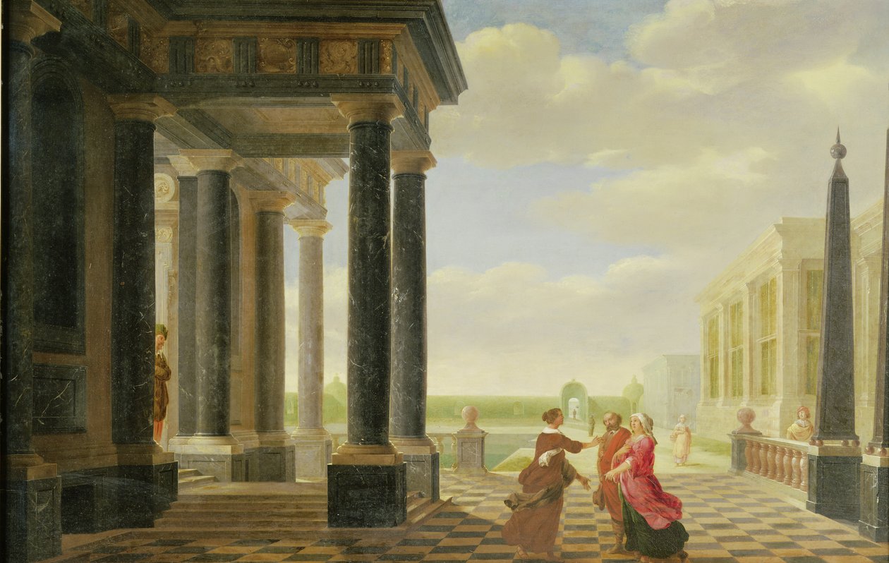 Figurer i samtale i klassiske omgivelser af Dirck van Delen