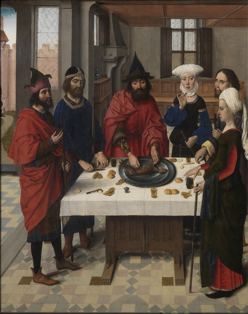 Den sidste nadver altertavle: Passover Seder venstre fløj, 1464-1468 af Dirk Bouts
