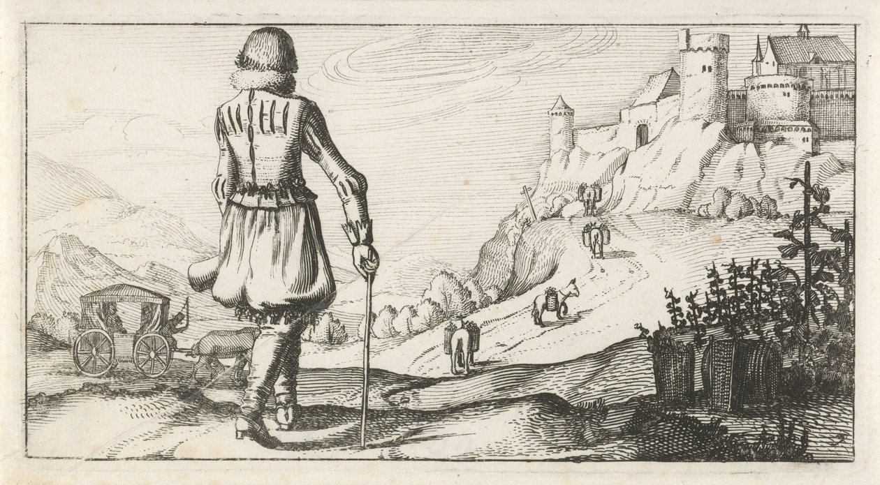 Mand i gambeson i et bjerglandskab Hollandske kostumer til kvinder og mænd, 1622 (serietitel) af Dirk Eversen Lons