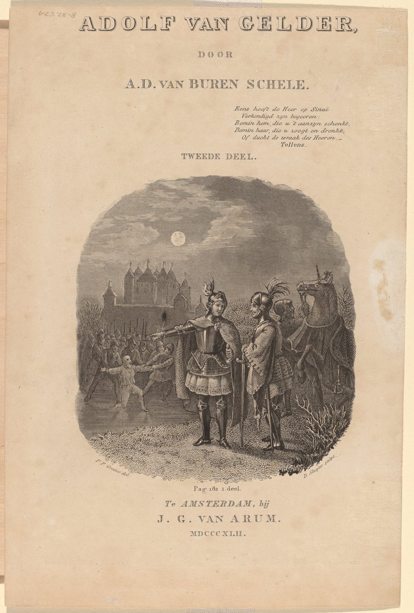 Titelblad til A.D. van Buren Scheles "Adolf van Gelder", Amsterdam, 1842 af Dirk Jurriaan Sluyter