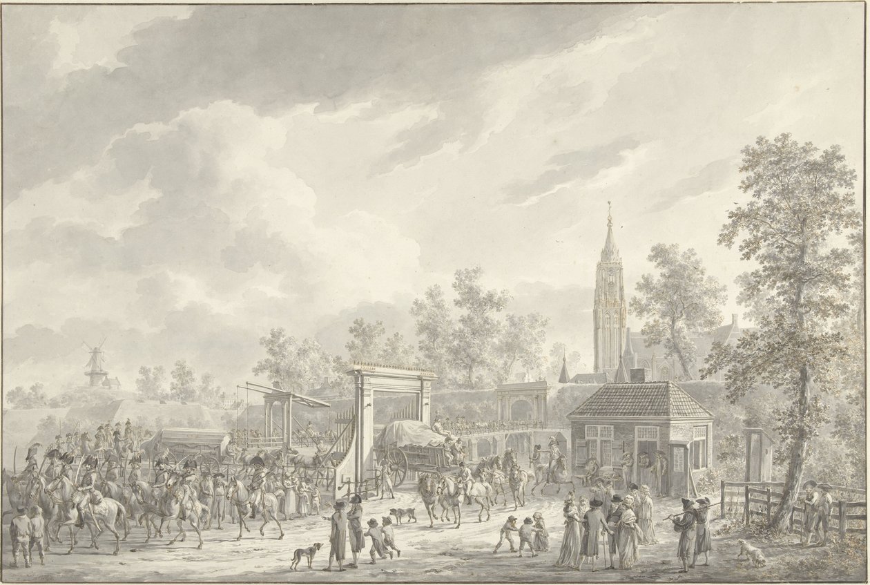 Garnisonens afgang fra Amersfoort i 1790 af Dirk Langendijk (signed by artist)