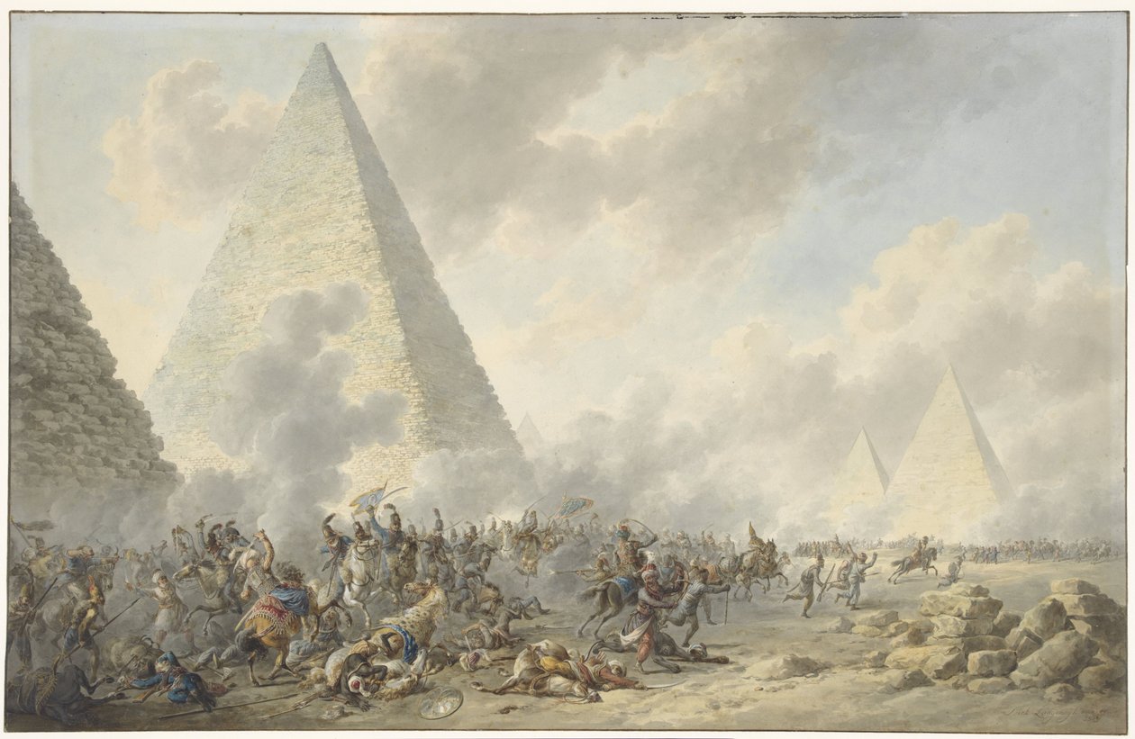 Slaget ved pyramiderne Slaget ved pyramiderne, 21. juli 1798 af Dirk Langendijk
