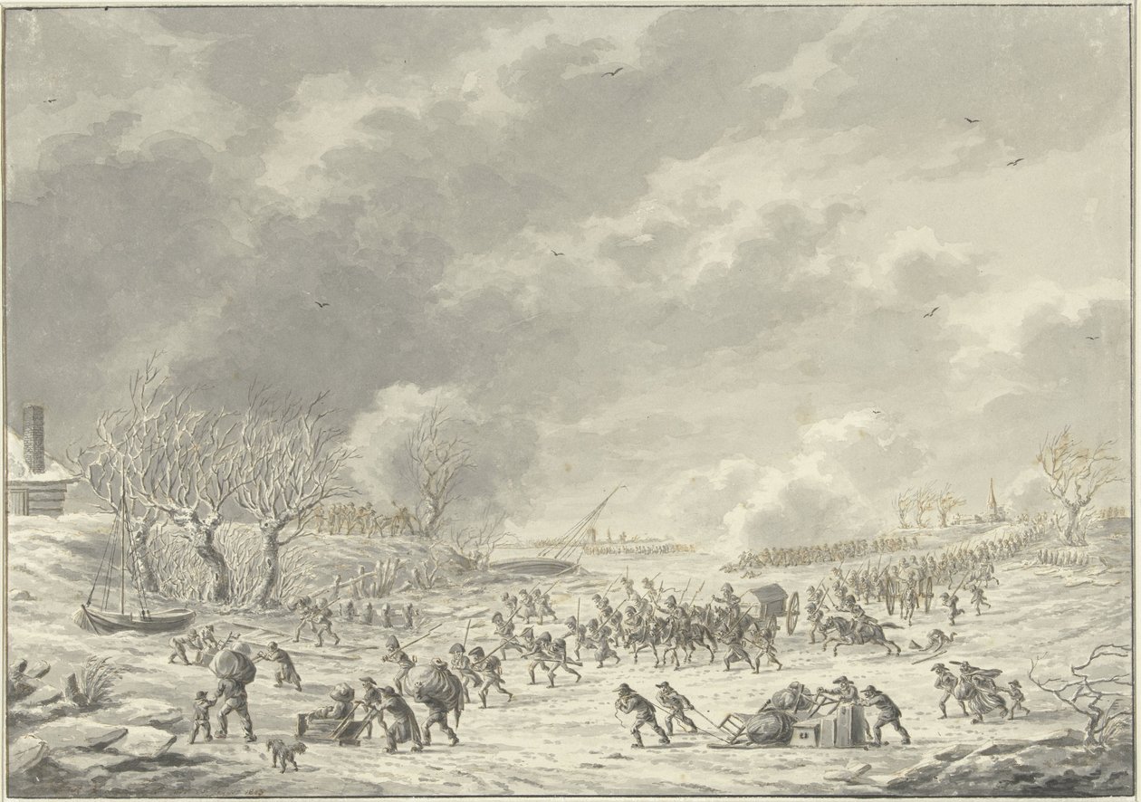 Franskmændene krydser Waal nær Bommel, januar 1795 af Dirk Langendijk