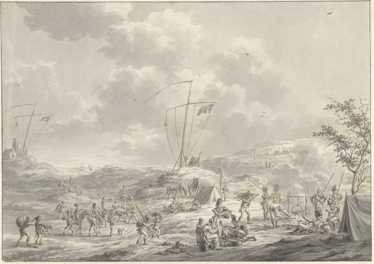 Den russiske hærs lejr ved Callantsoog i 1799 af Dirk Langendijk