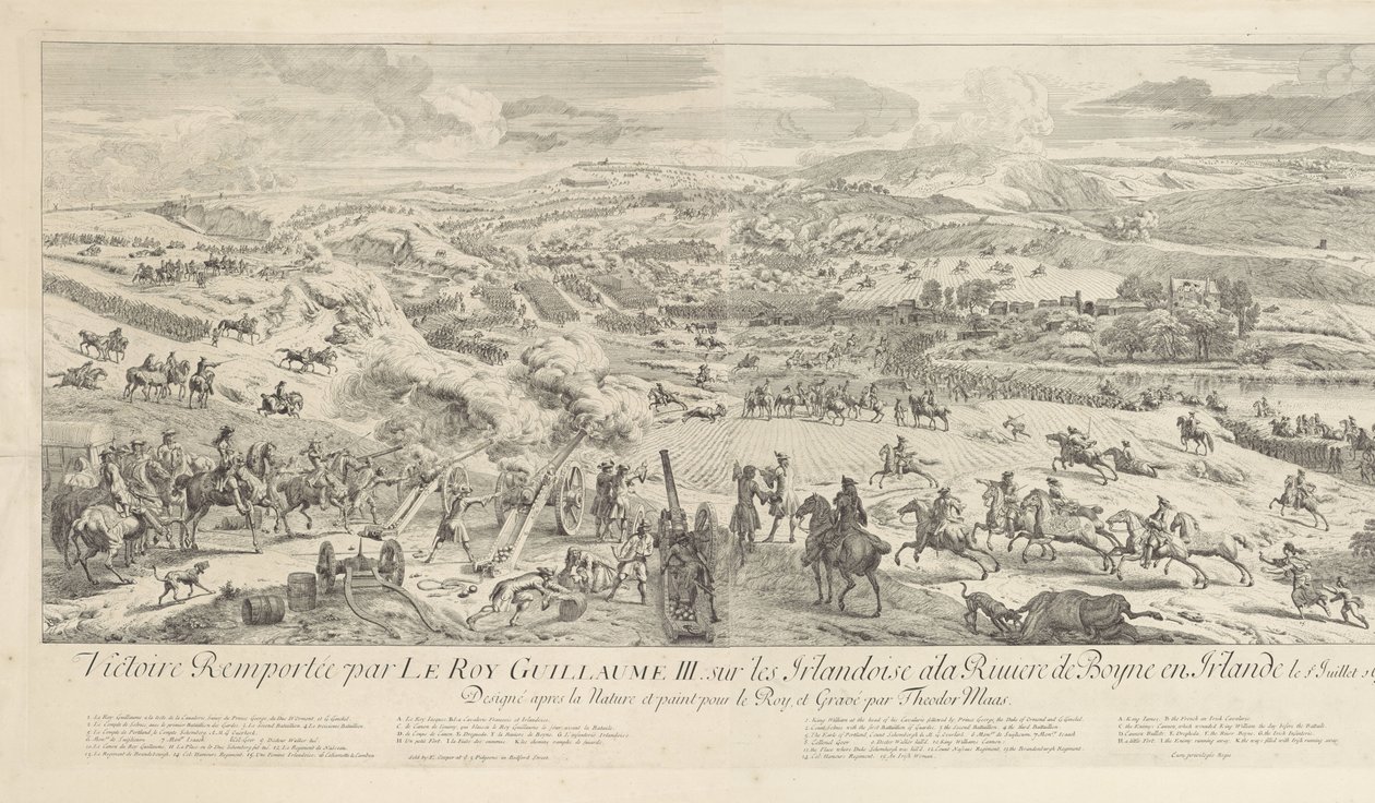 Slag bij Drogheda aan de Boyne, 1. juli 1690 Sejr vundet af Le Roy Guillaume III. om de irske kvinder ved Boyne-floden i Irland den 1. juli 1690 (titel på objektet) af Dirk Maas