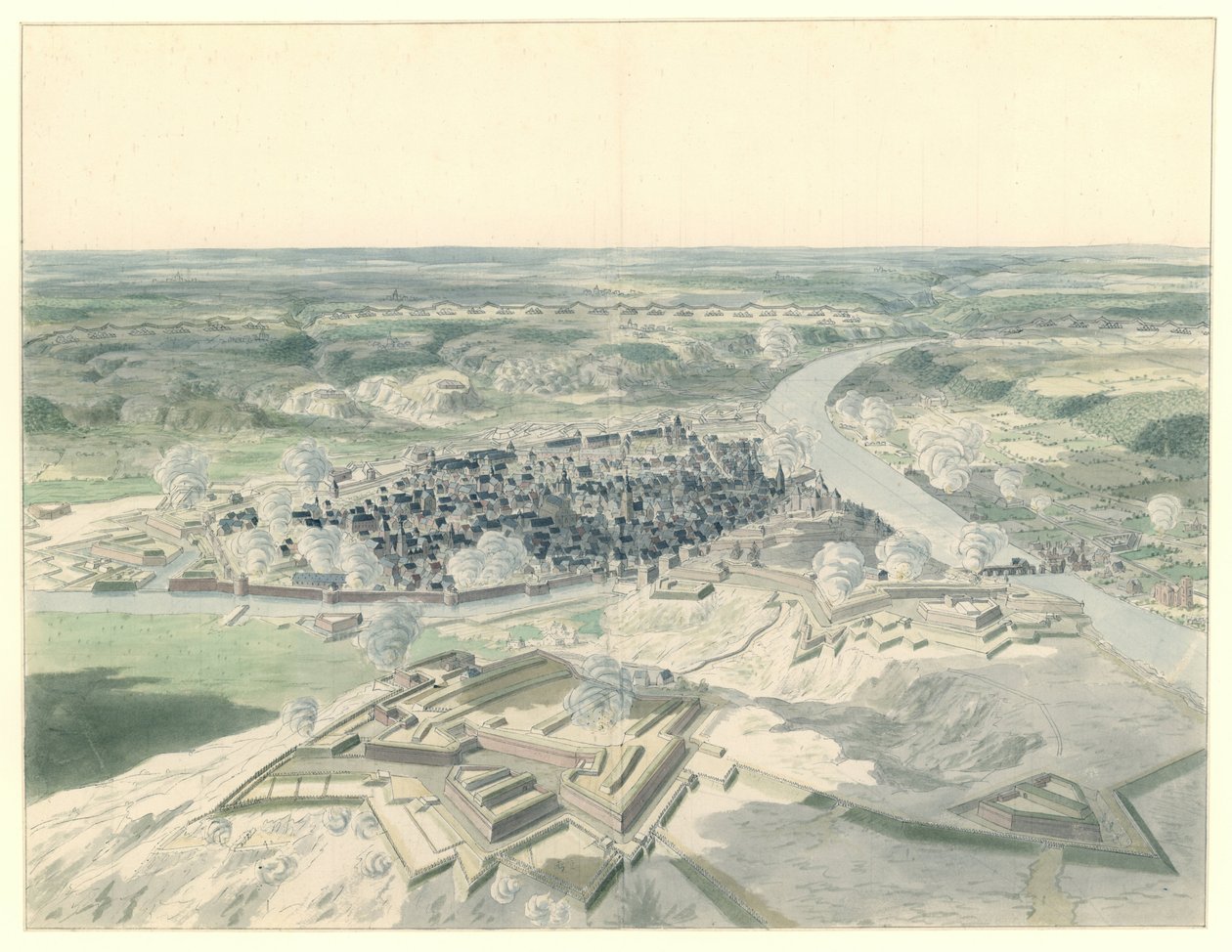 Udsigt over Namur fra vest under belejringen af 1695 af Dirk Maas