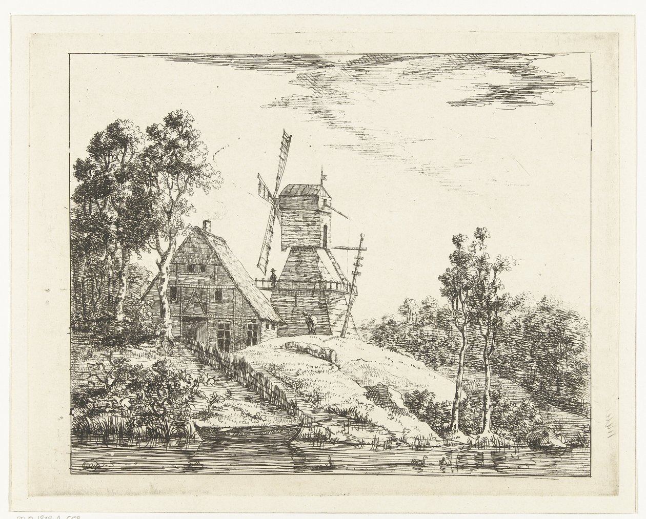 Landskab med gård og mølle i Holsten af Dirk Vis Blokhuyzen