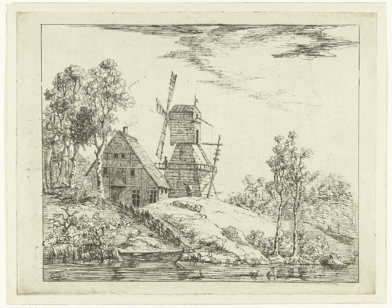Landskab med gård og mølle i Holsten af Dirk Vis Blokhuyzen