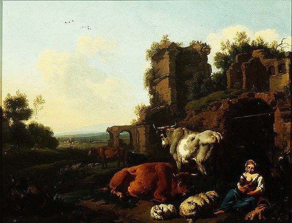 Landskab med hyrde, ca. 1670 (olie på panel) af Dirk van Berghen