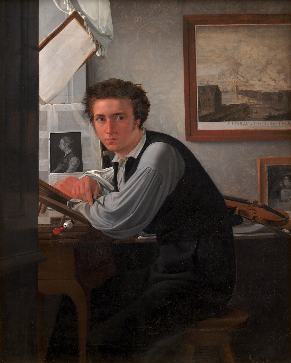 Portræt af kobberstikeren C. E. Sonne, ca. 1826 af Ditlev Conrad Blunck