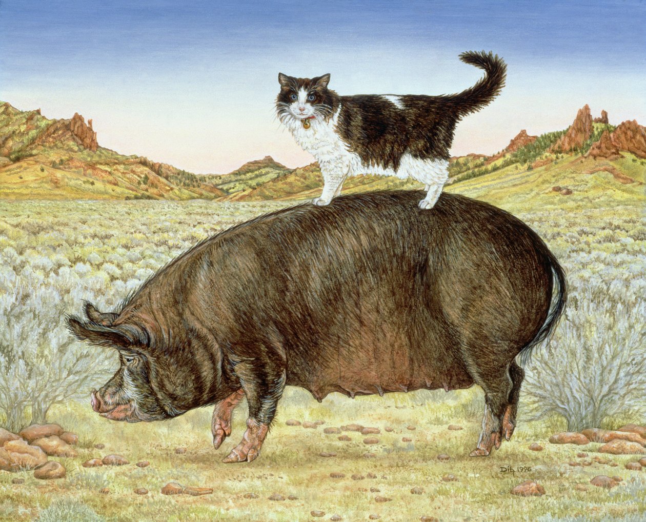 Piggyback-Riding ved Breteche Creek, 1995 (akryl på panel) af Ditz